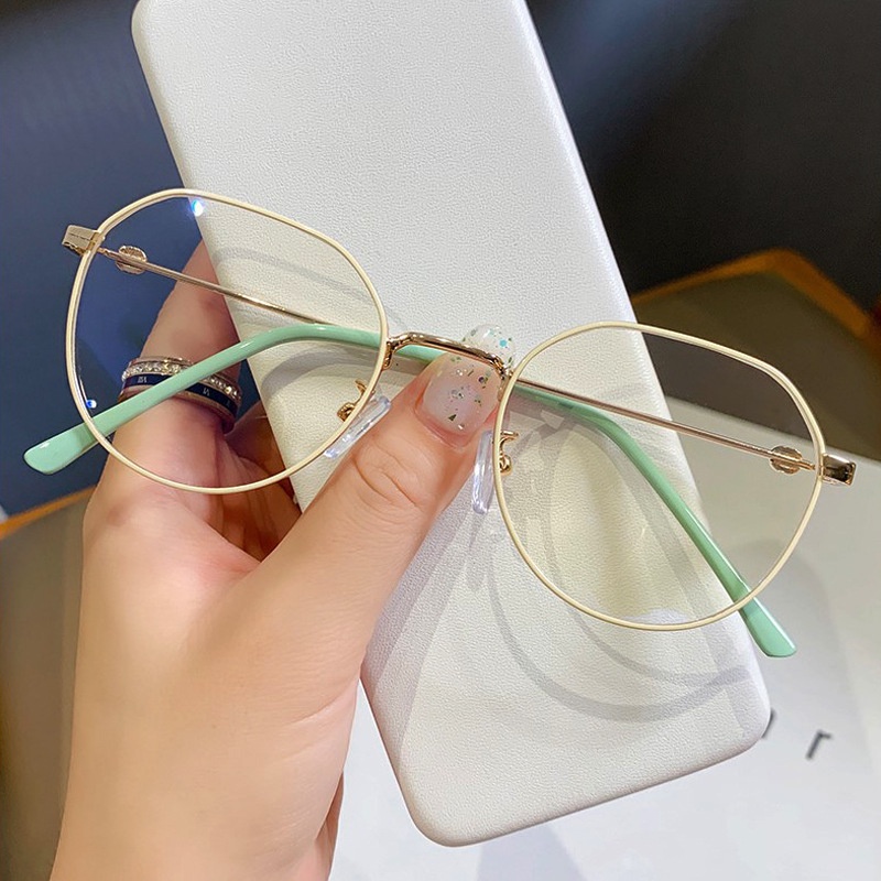 Mắt Kính Gọng Kim Loại Tròn Chống Bức Xạ Phong Cách Retro Hàn Quốc Cho Nữ