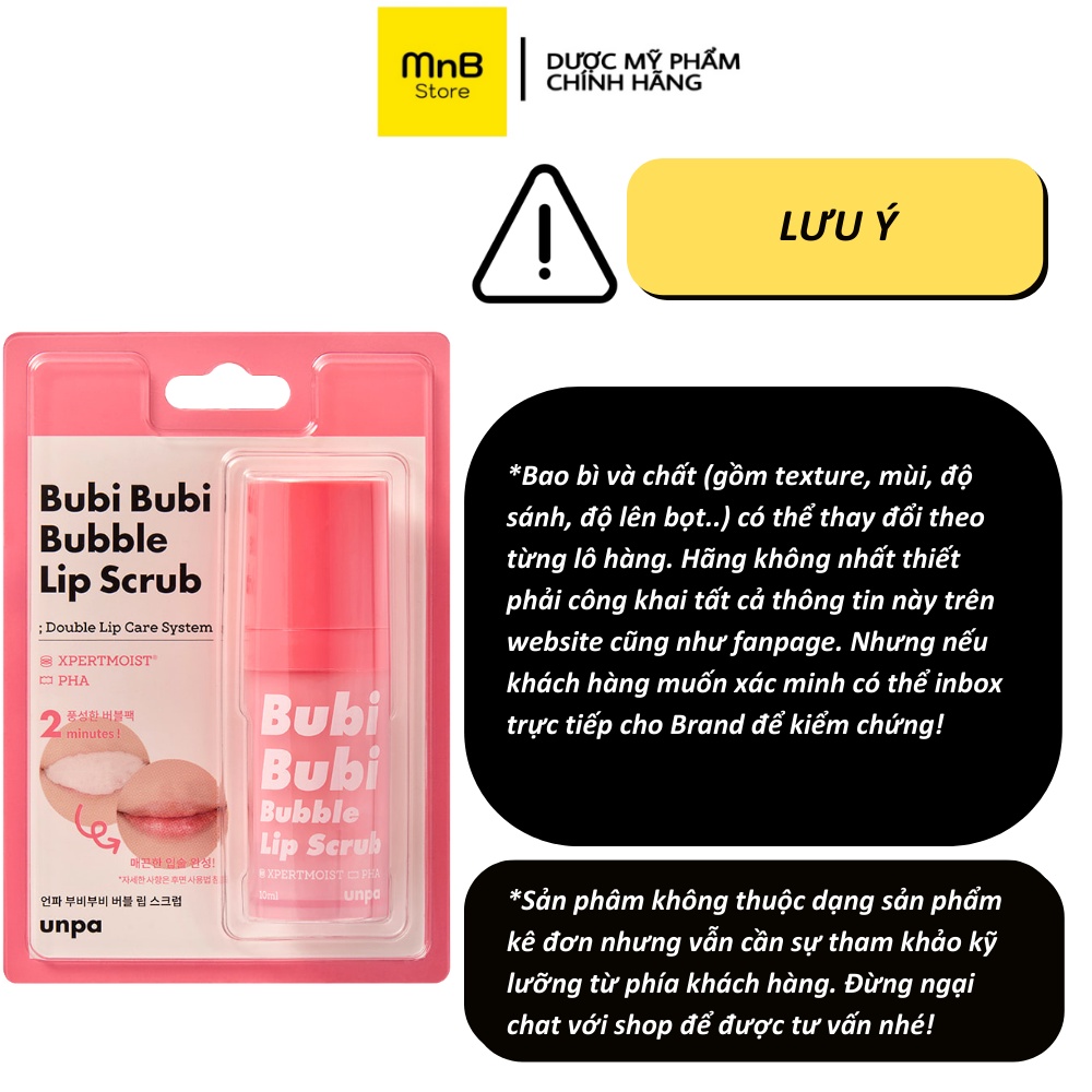 Tẩy tế bào chết môi sủi bọt Bubi Bubi Lip By Unpa hàn quốc 12ml