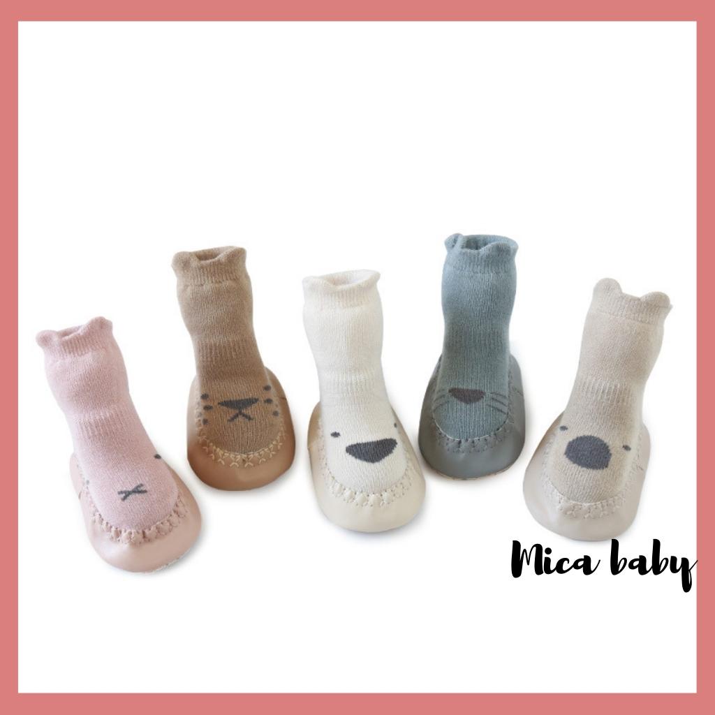 Giày tất tập đi chống trơn trượt hình gấu đáng yêu cho bé Mica baby T08