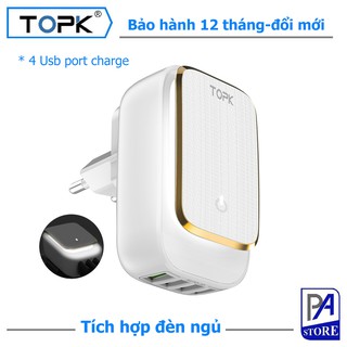 Củ Sạc Điện Thoại TOPK - 4 Cổng USB – Tích Hợp Đèn Ngủ Cảm Ứng