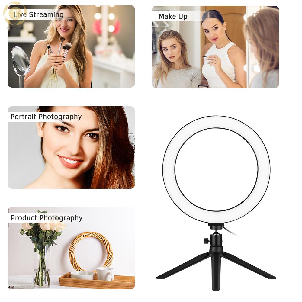 Shipped within 12 hours】 docooler 10 Inch LED Ring Light with Tripod Stand 3200K-5500K Dimmable Table Camera Light Lamp 3 Light Modes & 10 Brightness Level for YouTube Video Photo Studio Live Stream Portrait Makeup Photography Photography Lamp [TO]