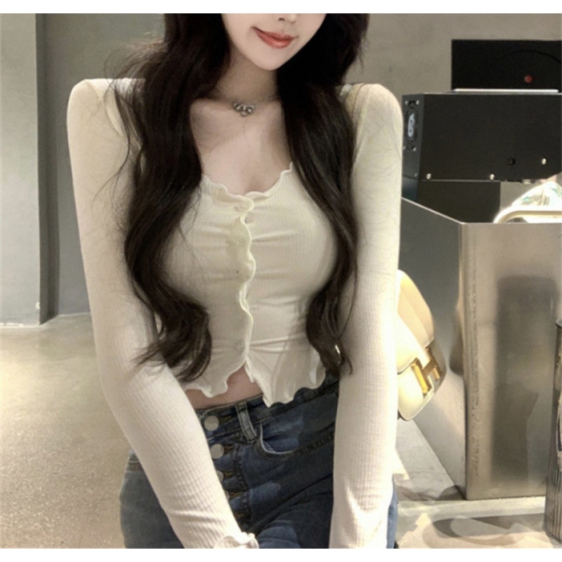 Áo Tay Dài Cổ Chữ V Thời Trang Mùa Hè Dễ Phối Đồ Cho Nữ