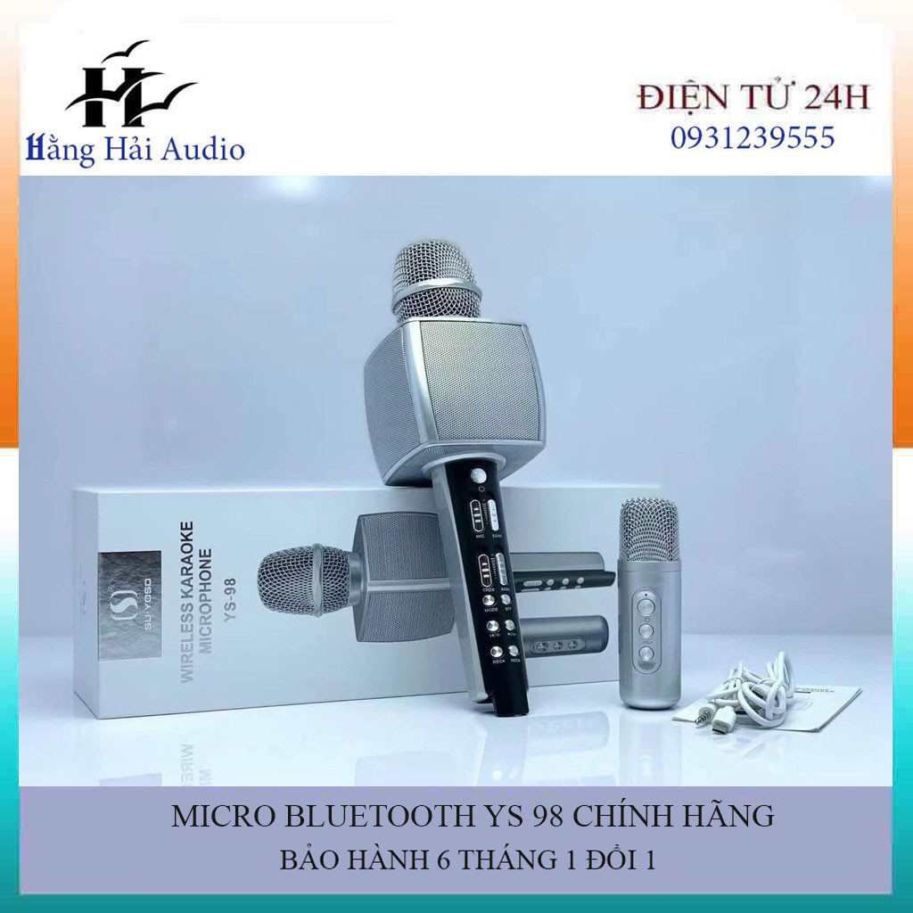 Micro karaoke YS98 cao cấp - Micro Bluetooth YS-98 tích hợp loa bass ,tres, Kèm thêm 1 micro để hát song ca