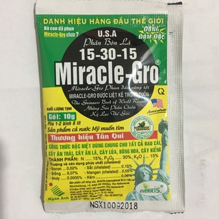 sale off combo 2 gói Phân bón lá cao cấp từ Mỹ Miracle-Gro 15-30-15 dinh dưỡng cho cây hoa 10gr/goi hàng chuẩn cty.