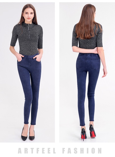 Quần legging giả jean big size lớn 63-80kg 2 màu đen, xanh