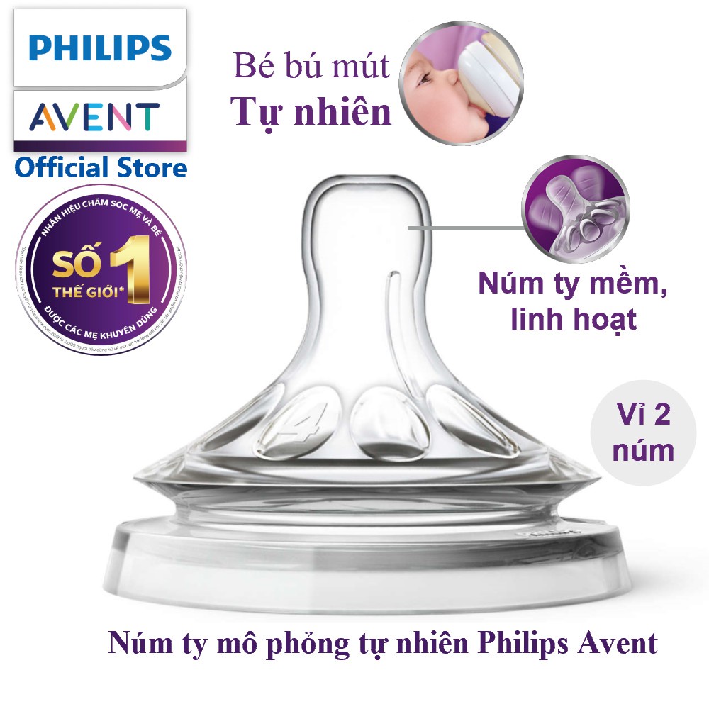 Núm bình sữa AVENT NATURAL cho bé từ sơ sinh, núm ti silicon cao cấp BaByC