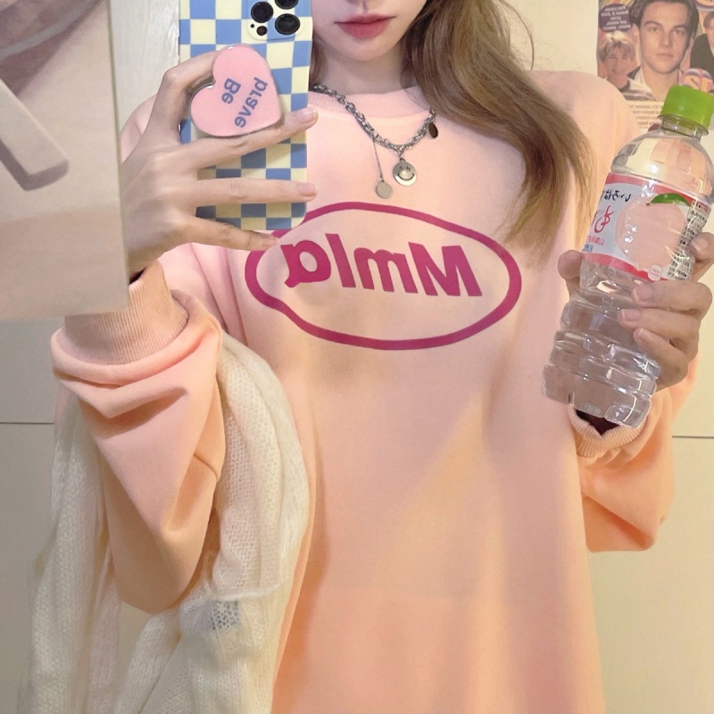 Áo Hoodie Mỏng Cổ Tròn In Họa Tiết Xinh Xắn Cho Nữ