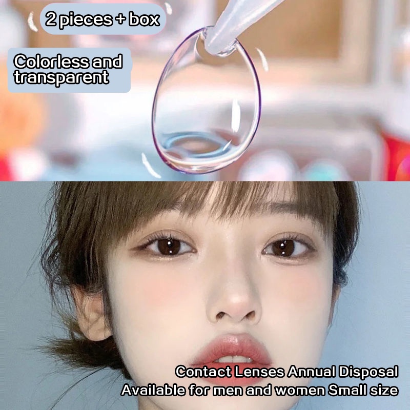Set 2 Kính Áp Tròng Nhỏ Trong Suốt Không Màu Kèm Hộp Đựng Cho Nam Và Nữ