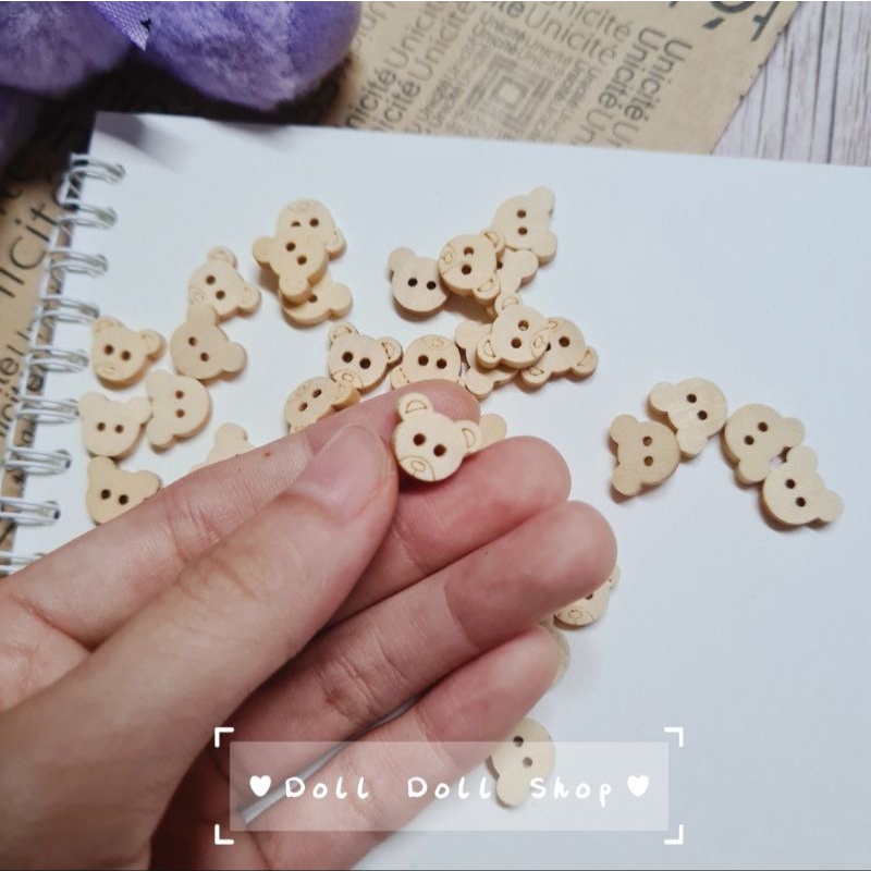 Set 6 cúc gỗ gấu mini / nút gỗ