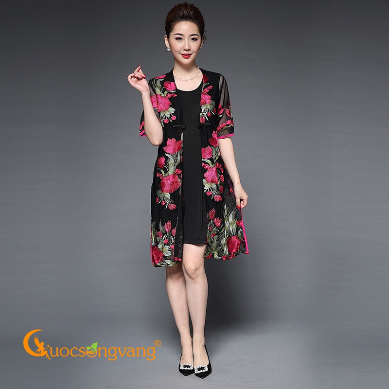 Váy đầm suông kèm áo choàng thêu váy đầm big size GLV123 Cuocsongvang