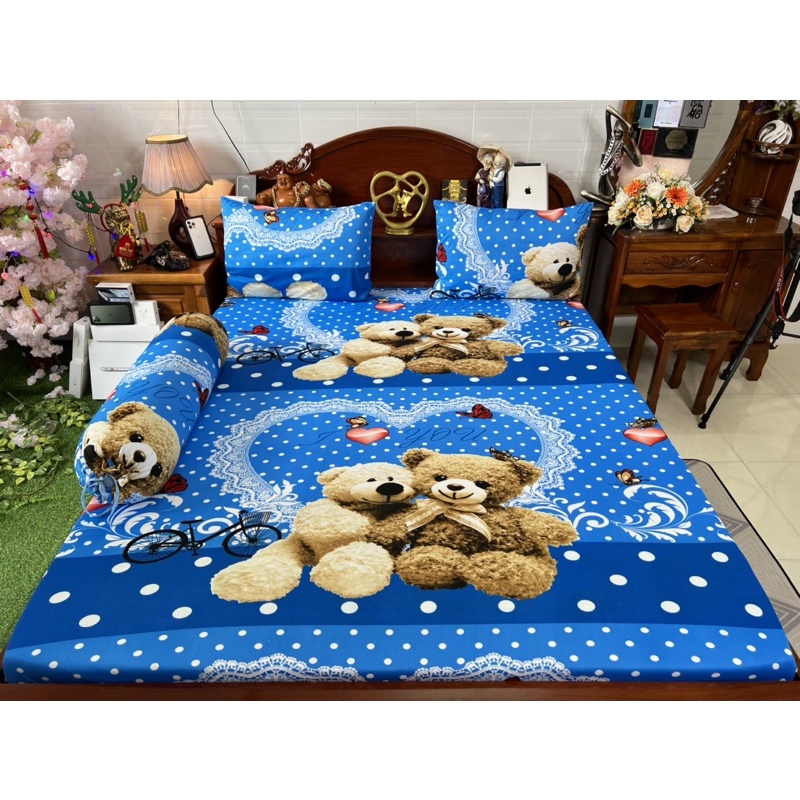 Bộ ga gối thun hàn quốc gấu dễ thương siêu rẽ