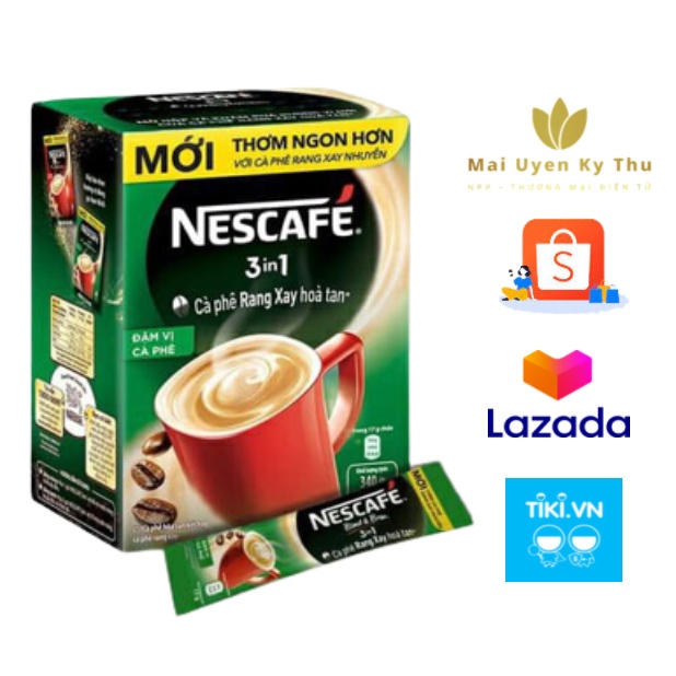 Nescafé 3in1 cà phê rang xay hòa tan đậm đà hài hòa (Đỏ) / Đậm vị cà phê( Xanh) (Hộp 20 gói x 17g)