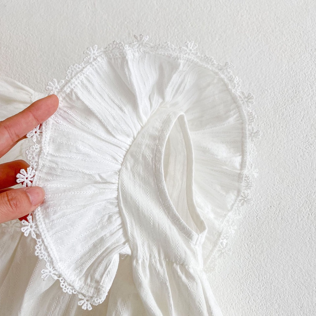 Bộ Áo Liền Quần Bằng Cotton Phối Ren Tay Áo Bay ha ha Dành Cho Bé Gái Leo Núi
