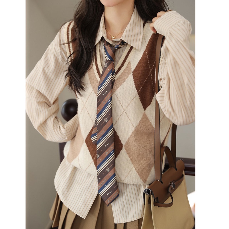 Áo Sweater Dệt Kim Không Tay Dáng Rộng Màu Sắc Tương Phản Phong Cách Retro Hàn Quốc