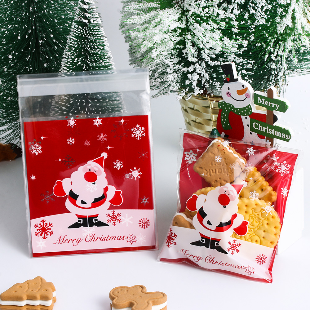 ❀SIMPLE❀ 50PCS Decor Christmas Gifts Bags Bake Cookies Plastic Packaging Self-adhesive Biscuit Cute Candy Kids Gifts Santa Claus