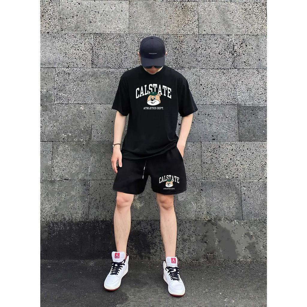 Bộ Thể Thao Hè Tay Ngắn CALISSTE Mặt Cún Siêu Cá Tính, Chất Liệu Cotton Khô Hot Trend Hè 2023