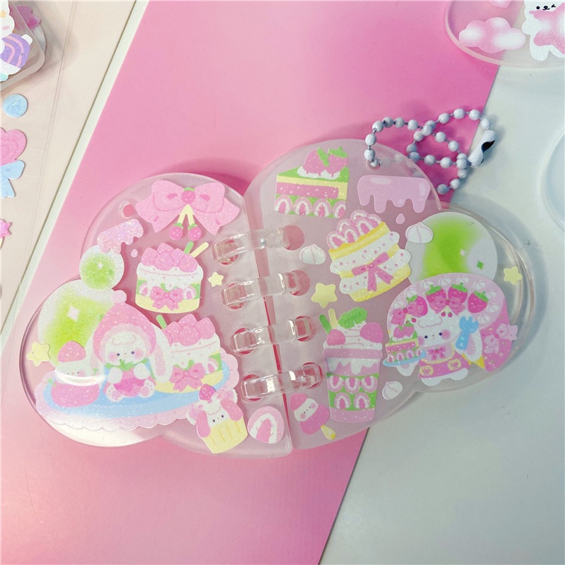 Peach Mini loose-leaf book DIY key ring pendant Acrylic transparent butterfly square cloud hanging decoration