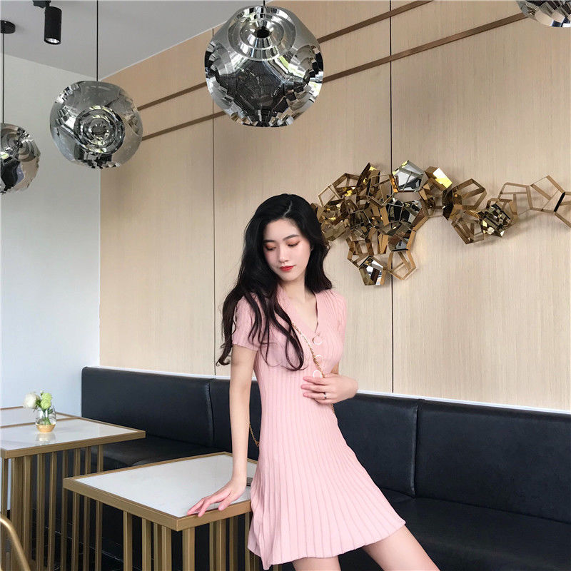 Đầm tay ngắn tay cổ chữ V phong cách Hàn Quốc hợp thời trang cho nữ | BigBuy360 - bigbuy360.vn