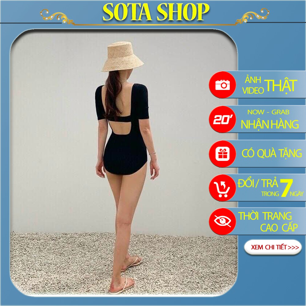 bikini liền thân đi biển tay ngắn khoét lưng  áo bơi nữ  Đồ bơi 1 mảnh nữ mẫu mới kiểu bikini che khuyết điểm