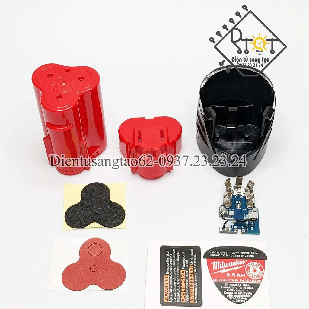 Vỏ mạch thay thế pin Milwaukee 3s 10.8V, mạch nhận sạc zin