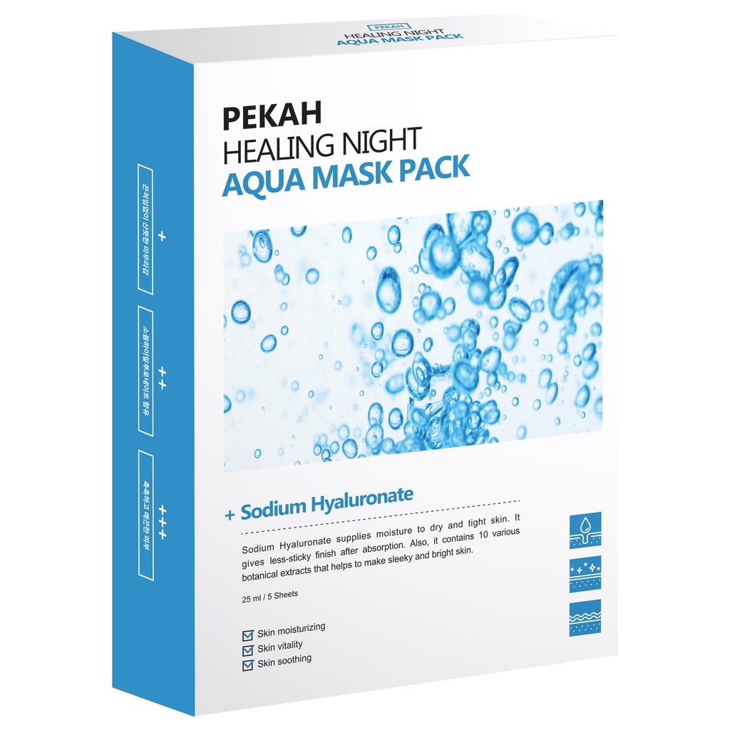 Hộp Mặt Nạ 5 Miếng Cấp Ẩm Cho Da PEKAH Healing Night Aqua Mask Pack 25ml/5sheets