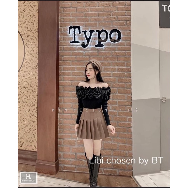 Áo trễ vai viền bèo tiểu thư