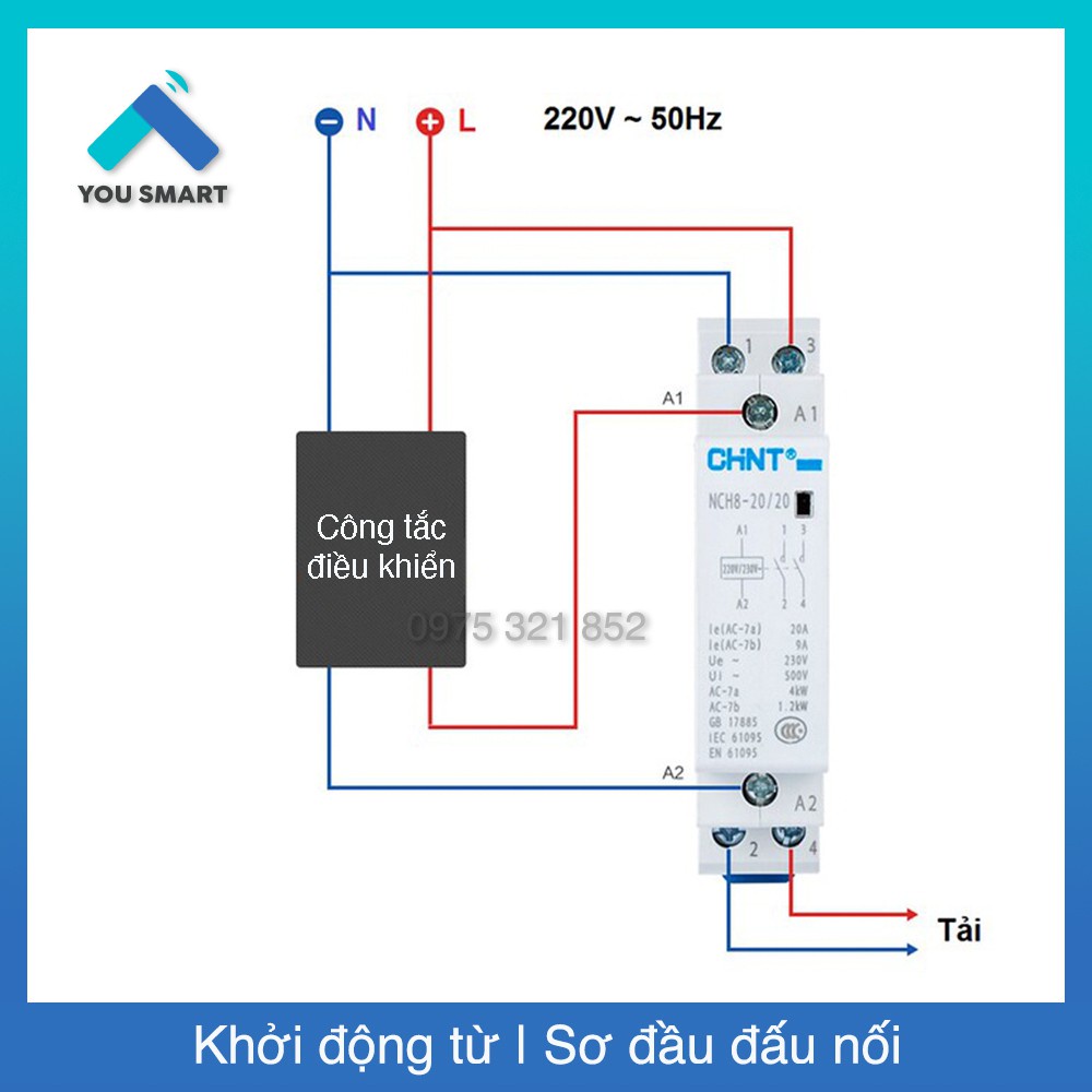 Hàng Hot Khởi động từ Chint 25A bật tắt thiết bị công suất cao cho smarthome