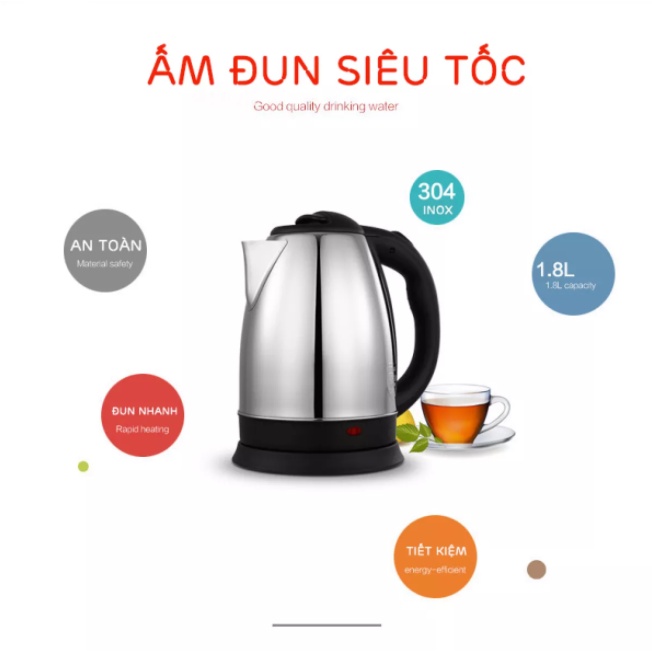 Ấm Siêu Tốc Inox 1.8L Cách Nhiệt Panasonic , Đun Nước Siêu Nhanh Trong Vòng 5 Phút , Ấm Đun Có Tay Cầm Cách Nhiệt.