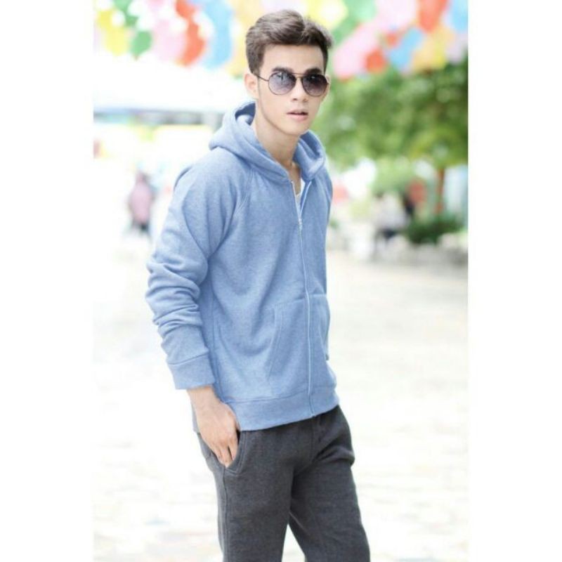 Áo hoodie dây kéo form rộng màu xanh lam M L XL 2XL 40kg - 85kg | BigBuy360 - bigbuy360.vn
