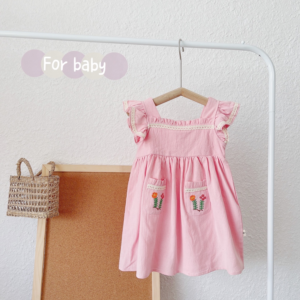 Váy hè cánh tiên cổ vuông 2 túi cho bé 1-6 tuổi (Mã 170602)