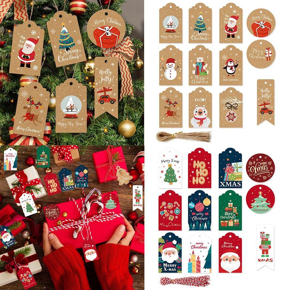 KUNHEV Thẻ Giấy Kraft In Họa Tiết Ông Già Noel Trang Trí Gói Quà Giáng Sinh