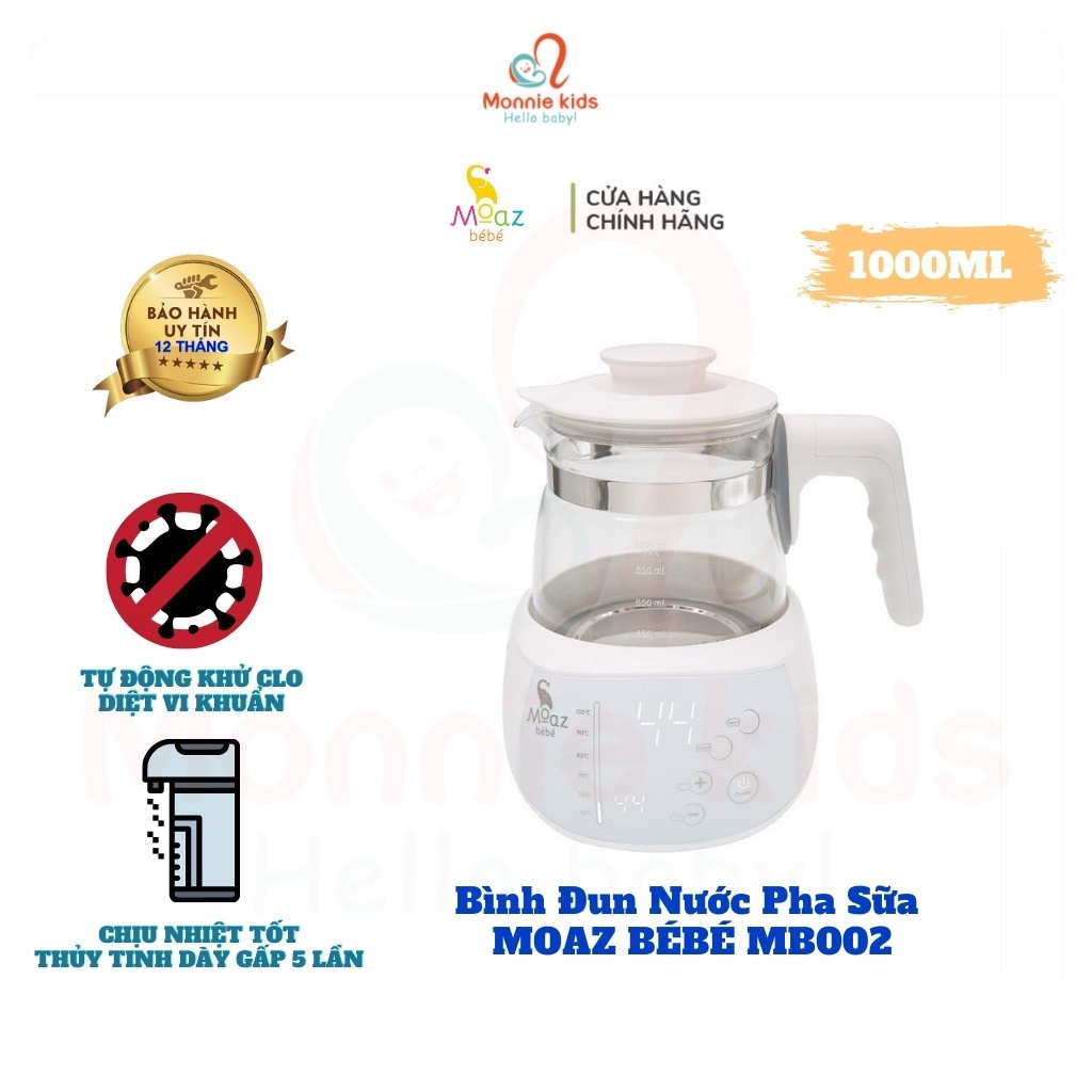 Bình đun nước siêu tốc giữ nhiệt Moaz Bebe MB002 pha sữa, trà và cafe dung tích 1 lít
