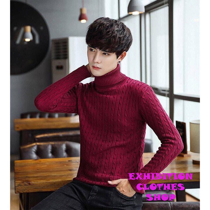 ÁO LEN CỔ LỌ VÂN LEN THỪNG MÀU ĐỎ MẬN