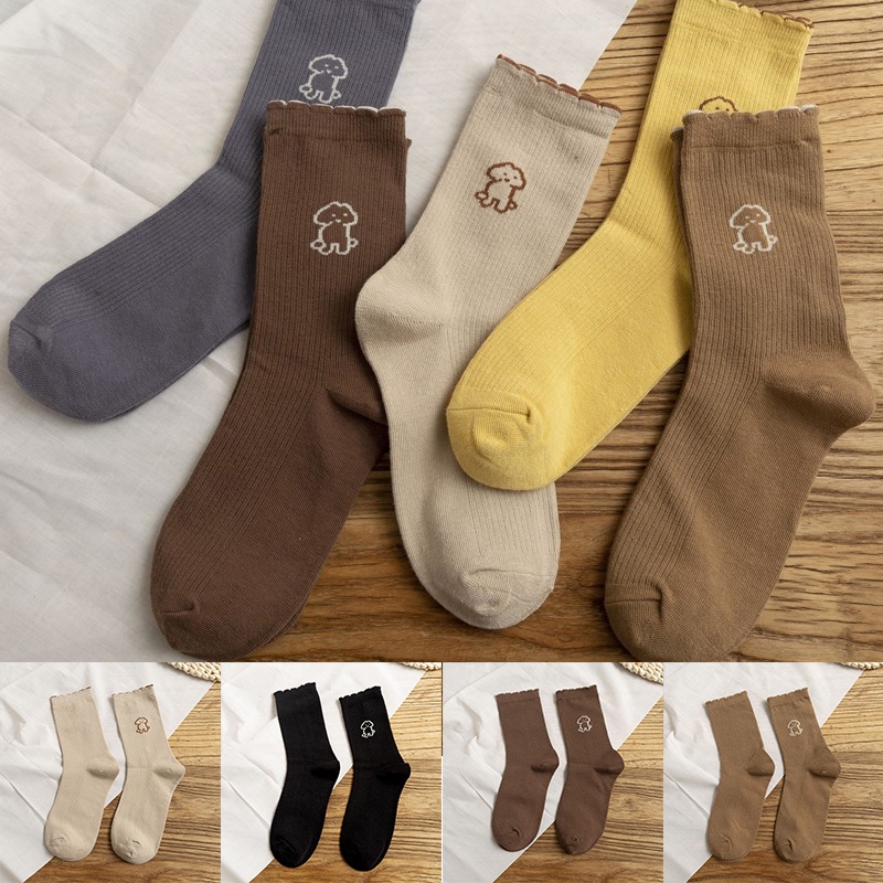 1 Đôi Vớ Cotton Họa Tiết Chú Chó Dễ Thương Vui Nhộn Dành Cho Nữ