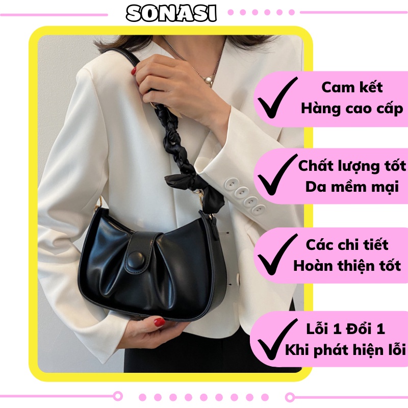 Túi xách nữ kẹp nách quấn khăn dây nơ đeo vai cao cấp SONASI TXN003