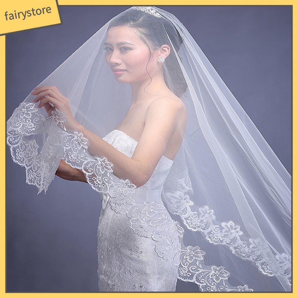 Khăn Voan Trùm Đầu Phối Ren Hoa Tinh Tế Cho Cô Dâu