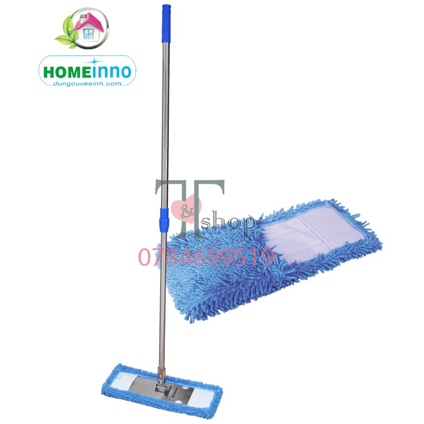 Cây Lau Nhà Bản Inox 45cm Homeinno Cán Rút thu ngắn 100cm kéo dài 165cm +1 Tấm Lau San Hô Thay Thế