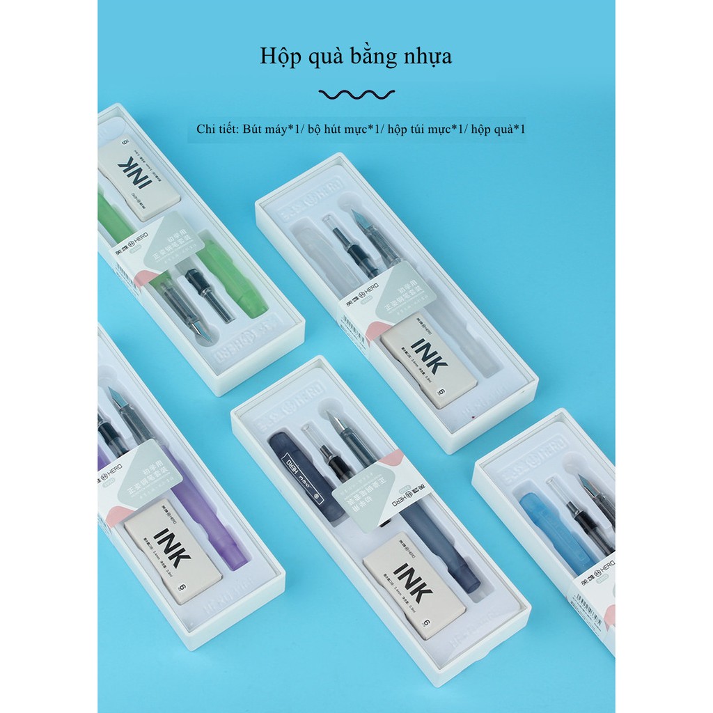 Bộ quà tặng bút máy Hero 395D kèm hộp mực và converter