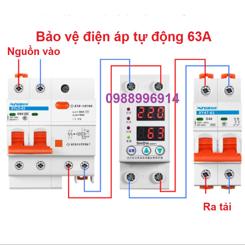 Bảo vệ mất trung tính có màn hình hiển thị Vôn và Ampe. Có thể cài đặt giá trị điện áp và dòng điện