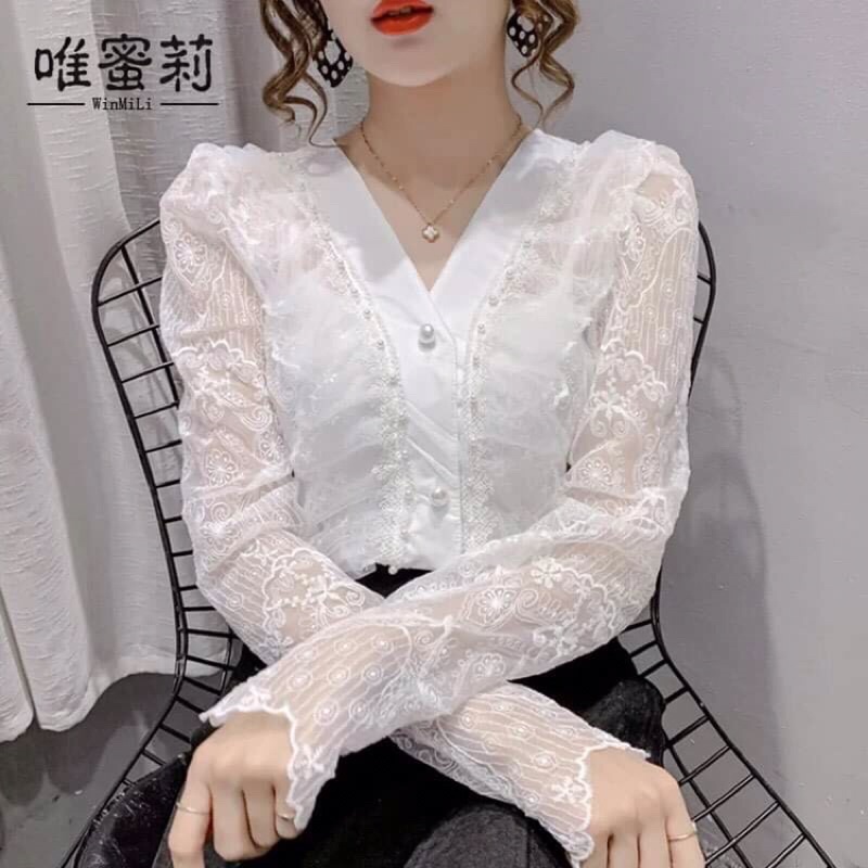Áo sơ mi ren nữ cao cấp kiểu dáng sang chảnh QCNP3165