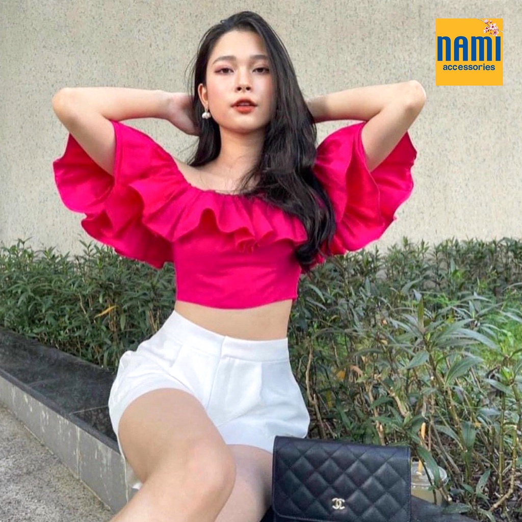 ( HÀNG CHUẨN ĐẸP ) Áo trễ vai bèo tầng dáng croptop mix match gì cũng xinh xắn Nanami - ATNU054
