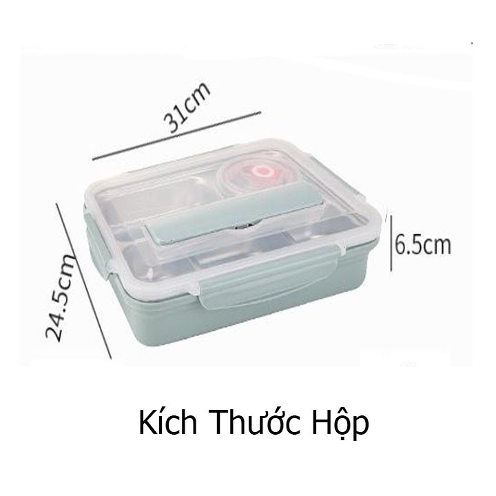 Hộp Cơm Văn Phòng Khay Inox 5 Ngăn Có Bát Để Canh Bọc Nhựa Bên Ngoài - Có Giá Điện Thoại