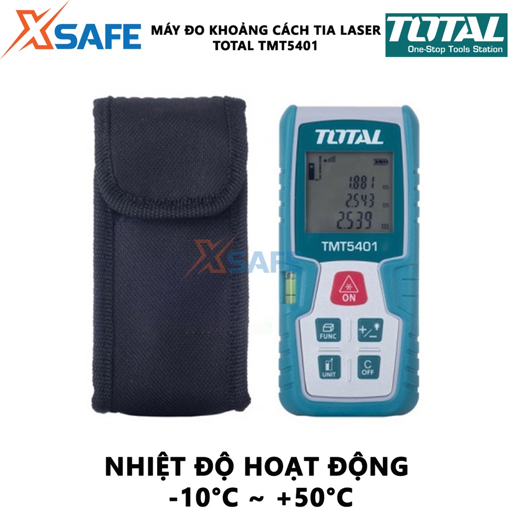 Máy đo khoảng cách tia laser TOTAL TMT5401 kỹ thuật số, phạm vi đo 0.2-40m các phép đo 50 giá trị, pin AAA, 2x1.5V