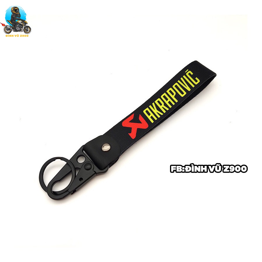 Móc khóa AKRAPOVIC, đầu bấm CHẮC CHẮN, dây vải DÀY DẶN, logo sắc nét không phai màu