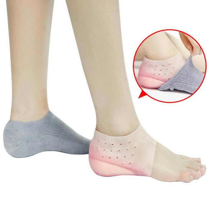 Cặp Tất độn gót chân hỗ trợ tăng 3cm chiều cao | Miếng Đệm Gót Chân Silicon CHỐNG NỨT GÓT CHÂN