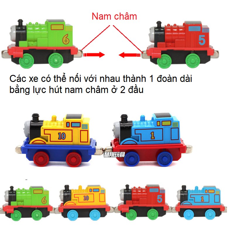 Bộ xe tàu hỏa Thomas and Friend 4 chiếc bằng hợp kim nhựa có thể nối với nhau thành 1 đoàn bằng nam châm hút