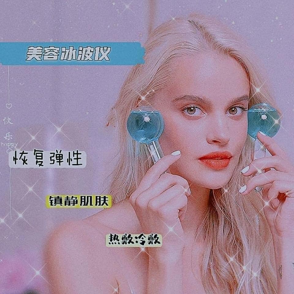 Qủa cầu masage mặt, thanh lăn đá lạnh se khít lỗ chân lông hộp 2 quả