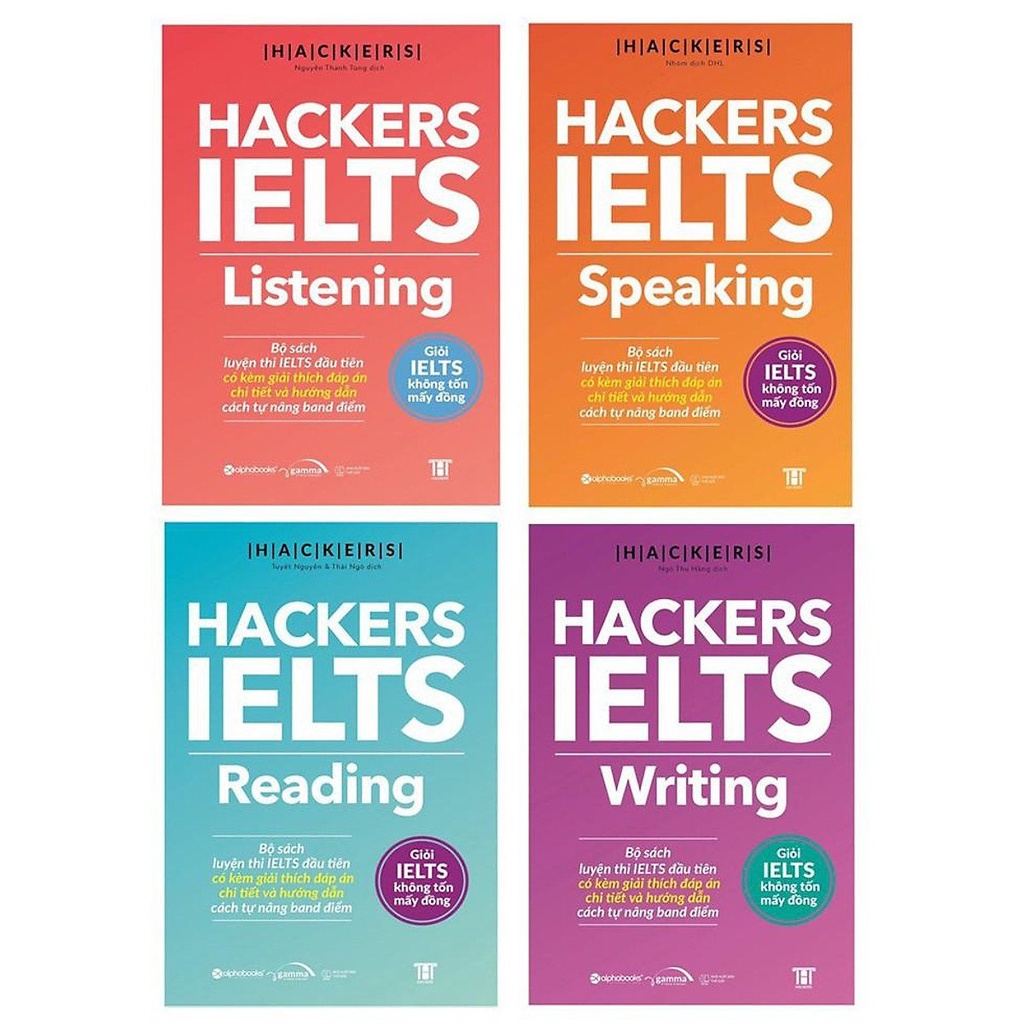 Combo 4 Sách Hackers IELTS (Reading+Listening+Writing+Speaking) kèm giải thích đáp án và hướng dẫn tự nâng band điểm