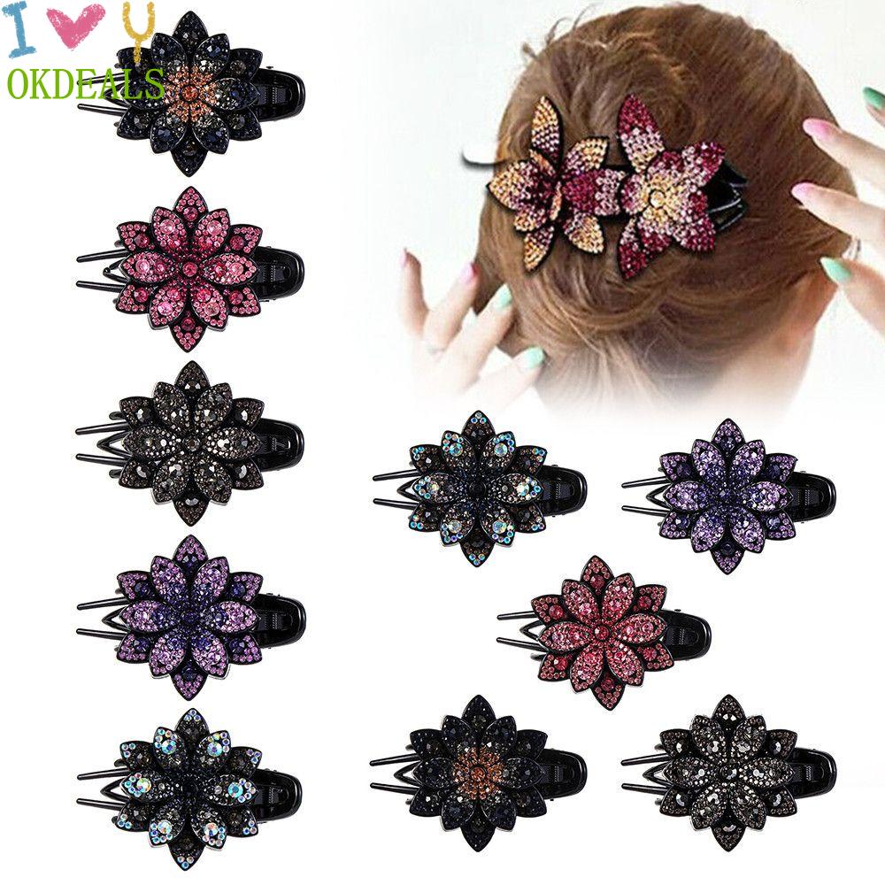 OKDEALS Gift|Double Flower Hair Clip DIY Hair Styling Barrettes|Hairpins Women Hair Dovetail Clip Ponytail Hairgrip Fashion Hair Accessories Flexible Durable Hair Claw Clips Duckbill Clip