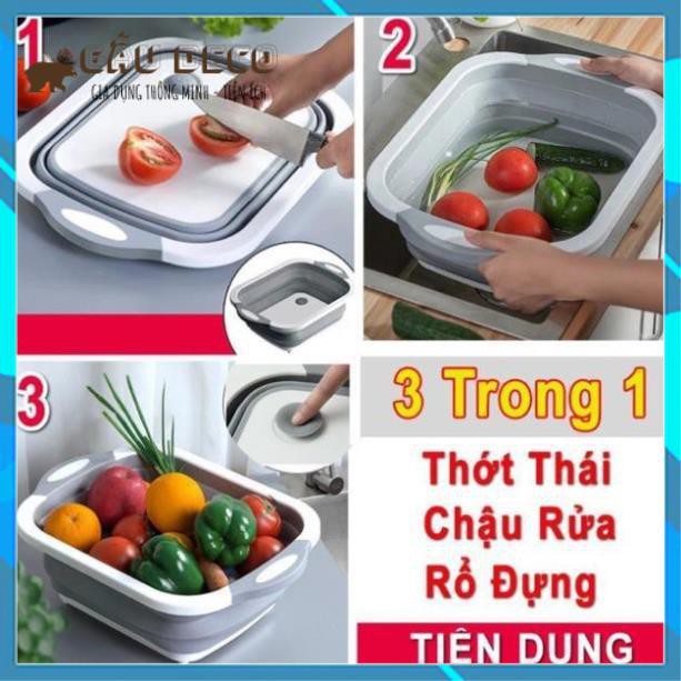 Chậu Gấp Gọn Kiêm Thớt Và Rổ Đựng [FREESHIP] - Thớt 3 In 1 Gấp Gọn, Đa Năng,Chậu Thông Minh - BE DECO
